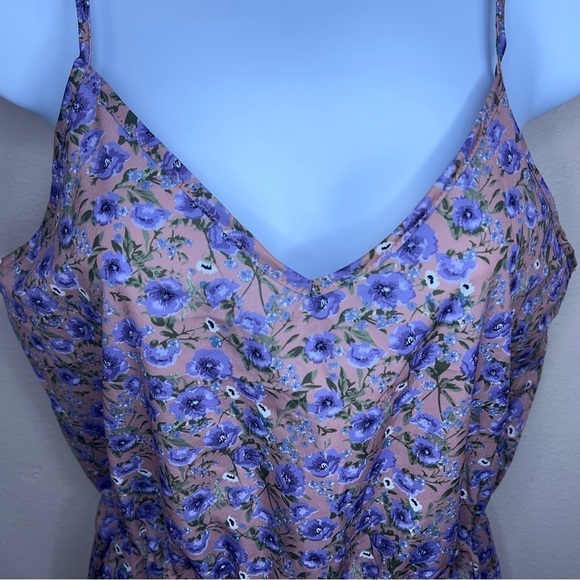 MEDIUM SHEIN PURPLE FLORAL ROMPER SLEEVELESS ELASTIC WAIST LIGHTWEIGHT - Picture 3 of 12